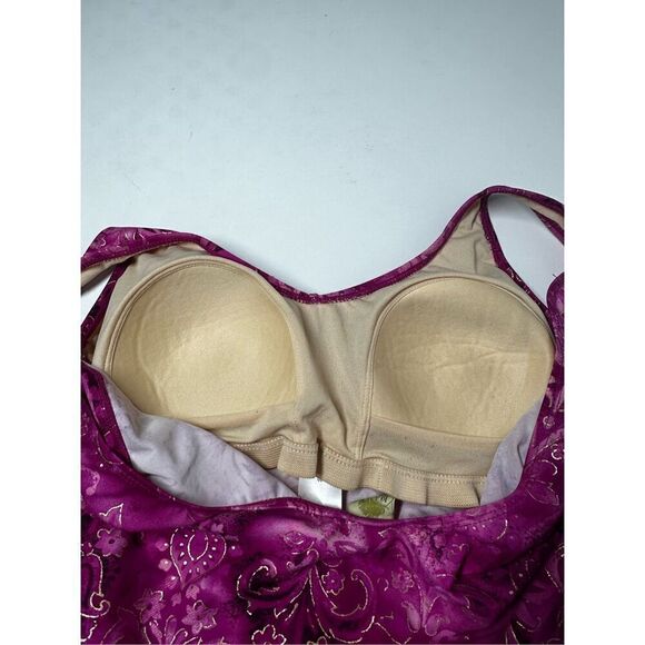 Islander Purple Gold Floral Lightly Padded Skirted One Piece Swimsuit Size 10 - Picture 9 of 10